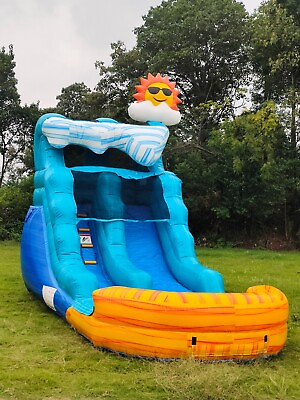 #ad Beach Party Wave Marble 12 Foot Inflatable Water Slide Commercial 1HP Blower