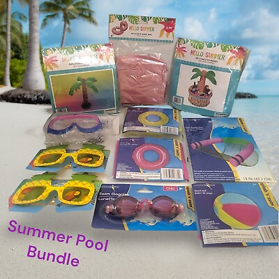#ad Summer Pool Bundle Swim Rings Palm Tree Decor Pool Chair Ball Sunglasses