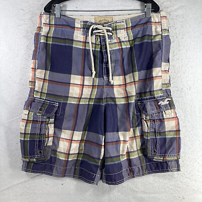 HOLLISTER Plaid Cargo Board Shorts Swimming Mesh Lined Men’s Size L