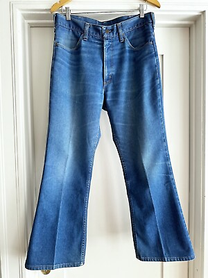 #ad Vintage Sears King#x27;s Road Bell Bottom Denim Flare 646 Faded Blue Jeans 32 x 27