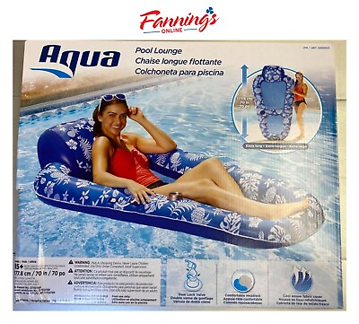 #ad USED Aqua Pool Lounge Extra Long 70 Inch Float Blue White