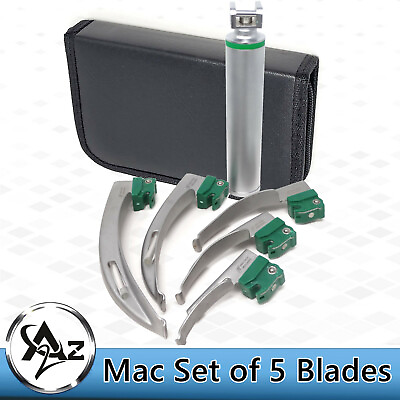 NEW ORIGNAL FIBER OPTIC Laryngoscope Mac Set of 5 BLADE amp; HANDLES EMT Anesthesia