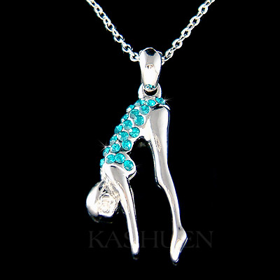 #ad Teal Blue Swimmer made with Swarovski Crystal Swimming Necklace Sports Jewelry