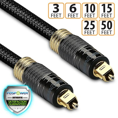FosPower Braided Toslink Digital Fiber Optic Optical Audio Cable SPDIF Dolby DTS