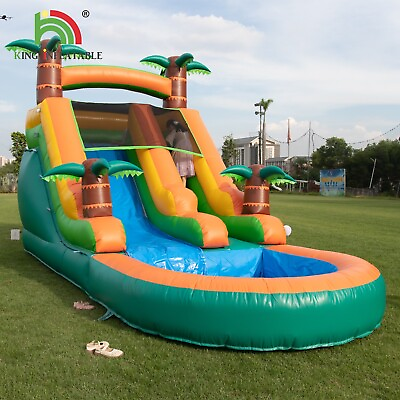 #ad 21x9x12FT 100% PVC Commercial Inflatable Tropical Water Slide with Pool For Kids