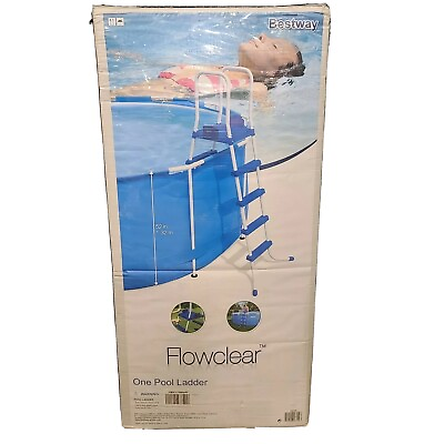 #ad Bestway 52quot; Steel Above Ground Swimming Pool Ladder WHITE BLUE NEW NIB NOS 2015