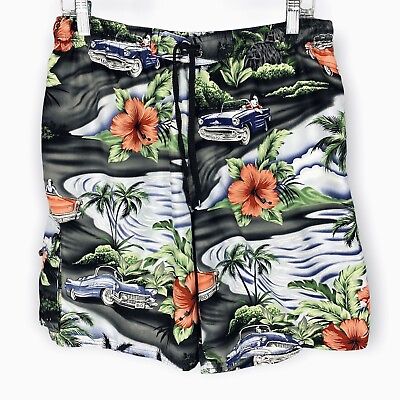 #ad BIG DOGS Mens Swim Trunks L Hawaiian Classic Car Cruising Bathing Suit Shorts