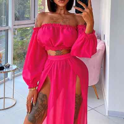 #ad Women Beach 2pcs Cover Ups Swimsuit Off Shoulder Swimming Cover Up Bathing Suit