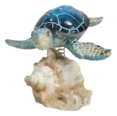 #ad #ad Ocean Marine Blue Sea Turtle Swimming Over Conch Shell Spring Bobble Figurine