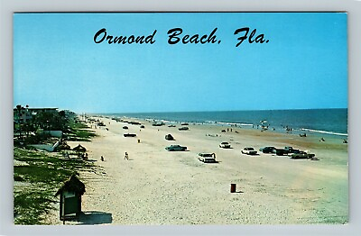 #ad #ad Ormond Beach Parking Classic Cars Atlantic Swimming Florida Vintage Postcard