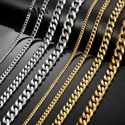 3 5 7 9 11mm Stainless Steel Silver Gold Plated Mens Cuban Curb Necklace Chain