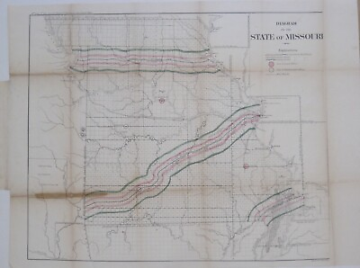 #ad #ad Original 1865 PUBLIC SURVEY MAP MISSOURI Railroad Land Grants Jefferson City