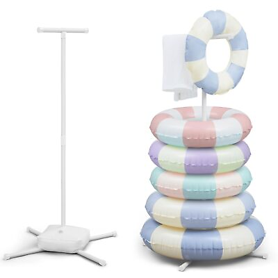 #ad 2 Pcs Swimming Rings Rack Portable Pool Float Holder Outdoor Storage 50x30 White