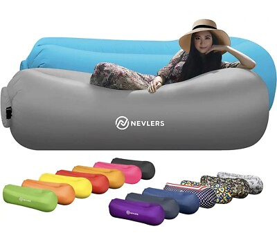 Nevlers 2 Pack Inflatable Loungers with Side Pockets and Matching Bag Blue amp; G