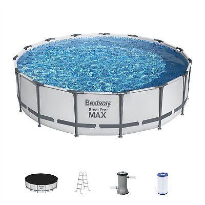 #ad #ad Bestway Steel Pro MAX 15#x27;x42quot; Round Above Ground Swimming Pool with Pump amp; Cover