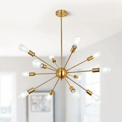 Gold Chandelier 12 Lights Modern Sputnik Light Fixture Brushed Brass Ceiling US
