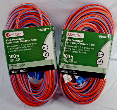 #ad 2 x 100 ft 16 3 Extension Cord 3 Prong Outdoor Utilitech #0608717 NEW