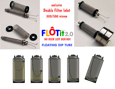 FLOTit 2.0 NO BEER LEFT BEHIND Floating Dip Tube w Double Filter Inlet or DFI