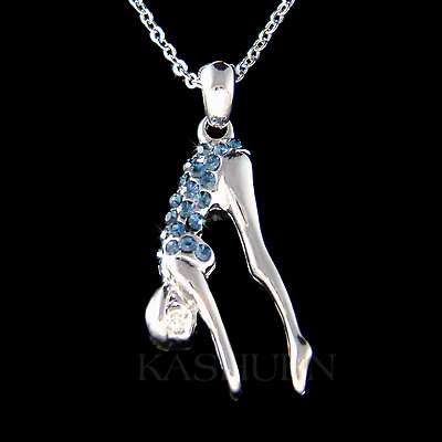 #ad 3D Blue Swimmer made with Swarovski Crystal Swimming Necklace Sports Jewelry New