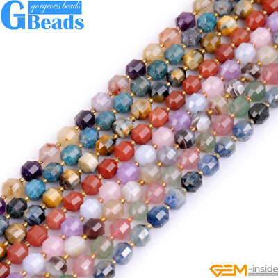 Faceted Bicone Natural Stone Crystal Beads Jewelry Making 15”8mm Free Shipping