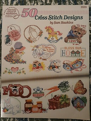 #ad 50 Small Designs Cross Stitch Pattern Booklet ASN by Sam Hawkins #3555 car dog