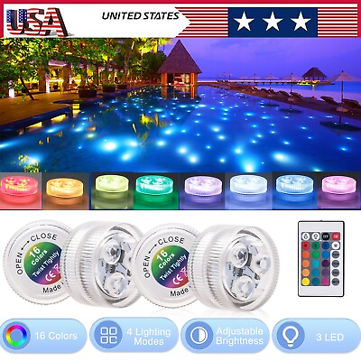 #ad 4x Underwater Swimming Pool Lights RGBSubmersible Magnetic Pond Fountain Lights