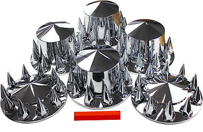 Chrome Hub Cover Kit Semi Truck 33mm Lug Wheel Axle Covers Front amp; Rear Spiked