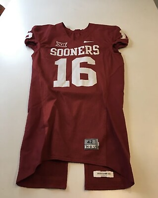#ad Game Worn Used Oklahoma Sooners OU Nike Football Jersey Size 42 #16 Quick