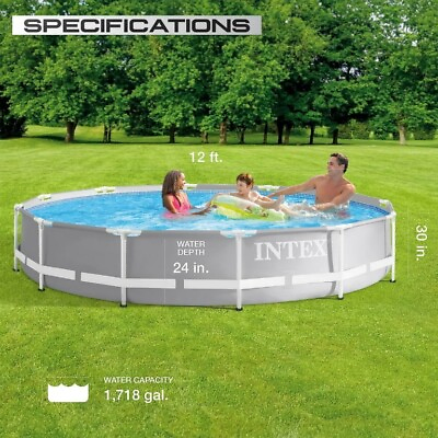 #ad Intex Above Ground Swimming Pool 12#x27;L x 30quot;W Durable Round Steel Frame No Pump