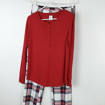 #ad Stars Above Sleepwear Women#x27;s Small Red Top Plaid Fleece Pants Pajama Lounge