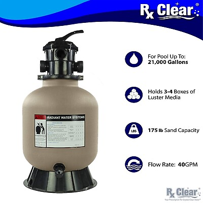 #ad Rx Clear Radiant 19quot; Inch Above Ground Swimming Pool Sand Filter w 6 Way Valve