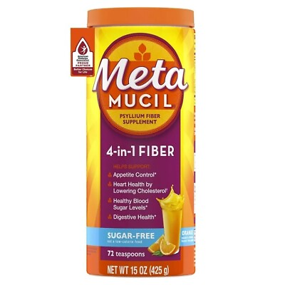 Metamucil Fiber Supplement Psyllium Husk Fiber Powder Sugar Free 72 Servings