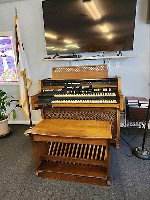 #ad Hammond Electronic Organ Leslie Speaker Model #147 and Bench Working Cond 1974