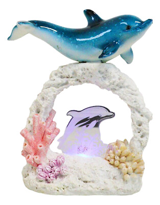 #ad #ad Marine Life Blue Dolphin Swimming Over Coral Arch Reef With LED Acrylic Figurine