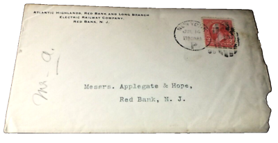 #ad #ad 1896 ATLANTIC HIGHLANDS RED BANK AND LONG BRANCH RAILWAY USED COMPANY ENVELOPE