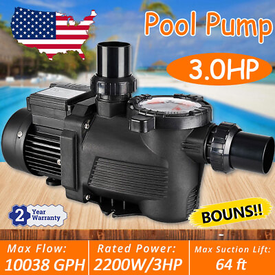 3 HP 10038 GPH In Ground Swimming Pool Pump Single Speed w Strainer 230v