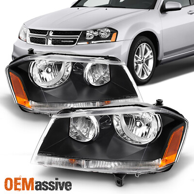 #ad Fits 08 14 Dodge Avenger Black Headlights Headlamps Light Left Right 2008 2014