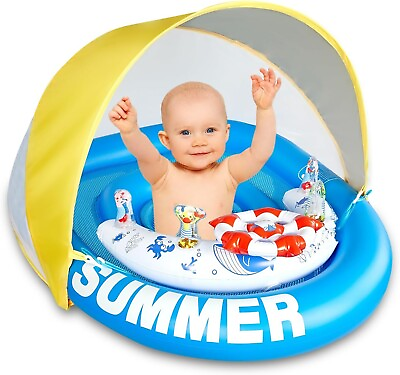 #ad Baby Pool Float with Canopy UPF50 Sun Protection Inflatable Baby Float