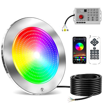 #ad 10quot; Multicolor LED Inground Pool Light 54W Manual App Remote Control 100#x27; Cable