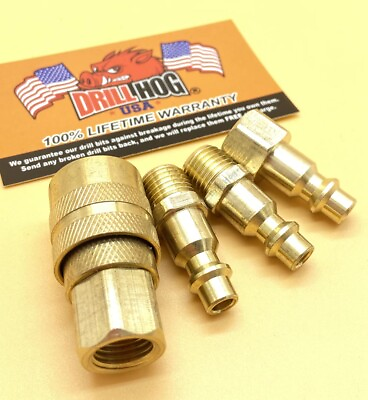 Drill Hog® Air Quick Coupler Set Brass Tool Compressor Air Hose Connector 1 4quot;