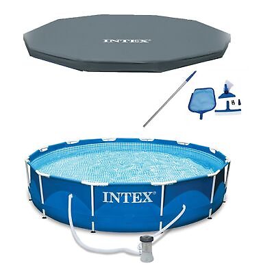 #ad INTEX 12#x27; x 30quot; Metal Frame Above Ground Pool Filter Cover amp; Maintenance Kit