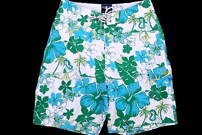 #ad ABERCROMBIE amp; FITCH MENS 32 BOARD SHORTS LONG 23quot; 10quot; SWIM FLORAL HAWAIIAN TRUNK