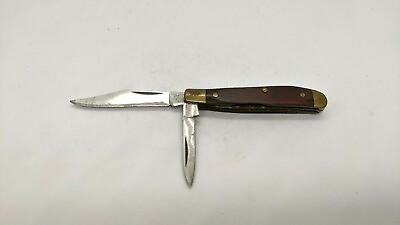 #ad #ad Vtg Sears 2 Blade 95420 Folding Pocket Knife 3 Pin Wood Handle w Brass Bolsters