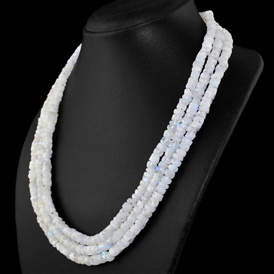 530.00 Cts Natural Blue Flash Moonstone Round Shape Beads 3 Strand Necklace DG