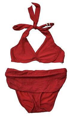 Becca By Rebecca Virtue Red Netted Halter Bikini Swim Top amp; Bottom Small RARE