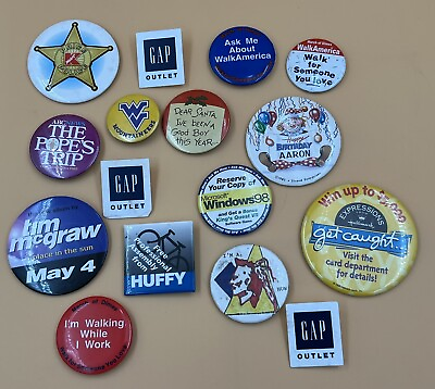 #ad Large Lot Of 16 Nice Vintage Variety Pins: Gap Huffy K Mart Tim McGraw The Pope