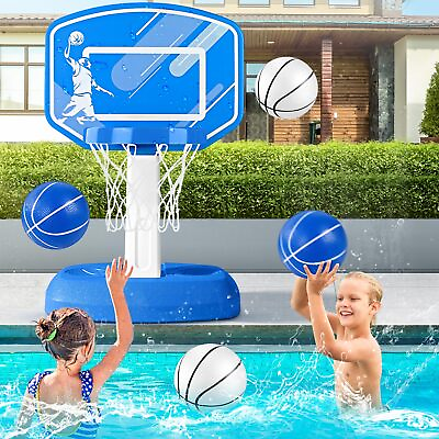 #ad Swimming Pool Basketball Hoop Set 4 Balls Adjustable Height Water Sport Toys