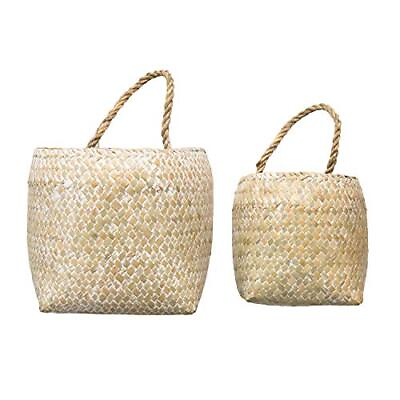 Creative Co Op Hand Woven Seagrass Wall Handles Whitewashed Set of 2 Hangs or...