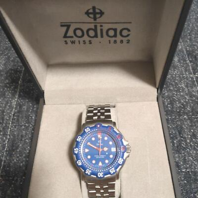 #ad Zodiac Men’s Watch Automatic Analog Round Blue w Box