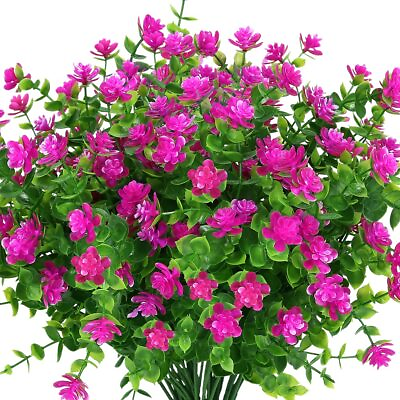 #ad 4 Pack Artificial Flowers Fake Outdoor UV Resistant Faux Plants Greenery Shrubs